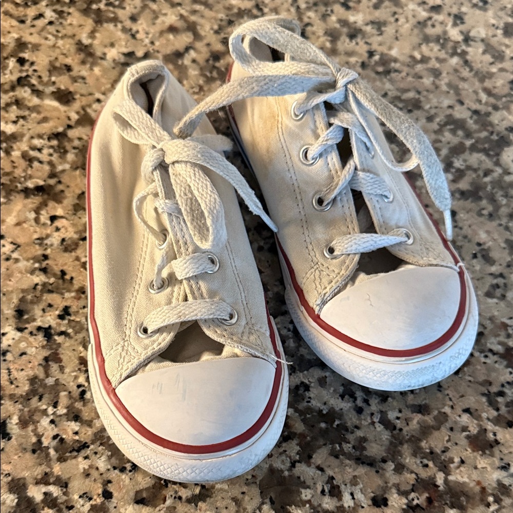 Converse Kids White Sneakers with Red Trim